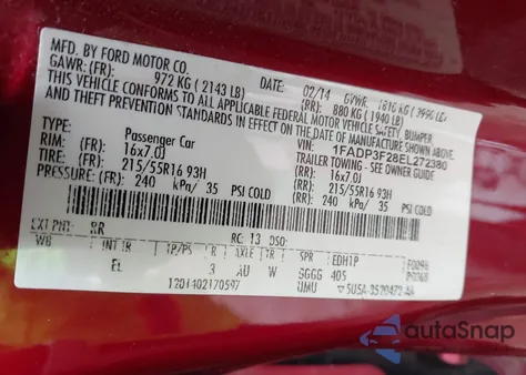 2014 Ford Focus Se из США, поврежденный, VIN 1FADP3F28EL272380